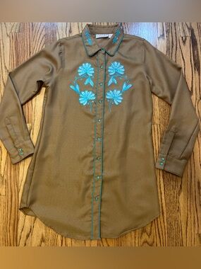 Pink Cattlelac Shirt Dress L  Embroidered Western Coastal Cowgirl Rodeo Glitz